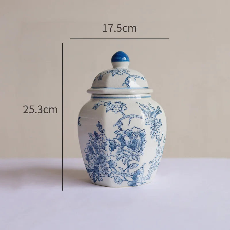 Afralia™ Blue White Porcelain Vase Vintage Ceramic Flower Home Decor Jar