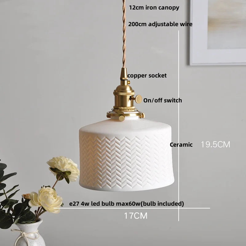 Afralia™ White Ceramic LED Pendant Light Fixture Modern Nordic Hanging Lamp