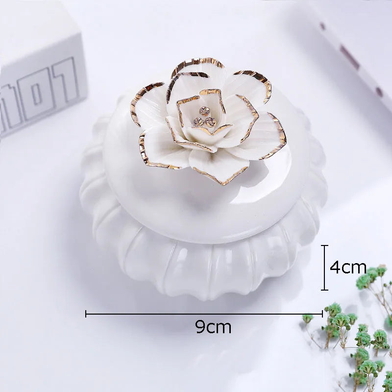 Afralia™ Rose Flower Ceramic Tea Canister Candy Pot Storage Jar