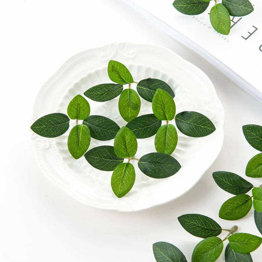 Afralia™ Silk Tea Leaf Fake Plants for Wedding Bridal Bouquet Home Party Decor