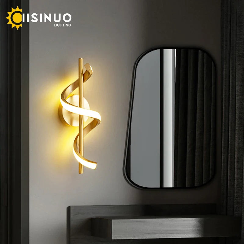 Afralia™ Gold Copper LED Wall Sconce for Bedroom Living Room Hallway
