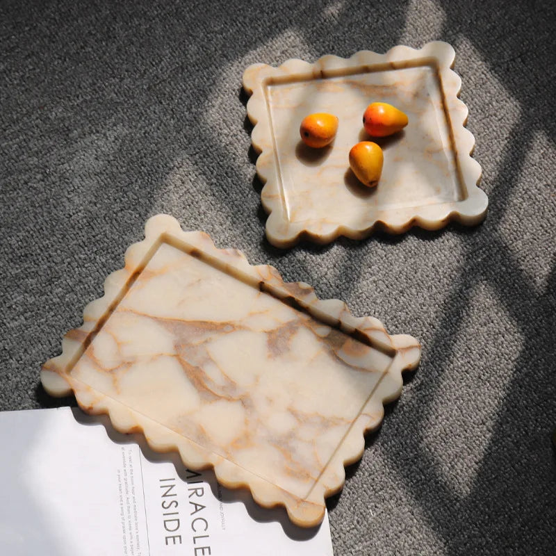 Afralia™ Calacatta Viola Marble Tray: Luxury Vanity & Kitchen Decor Tray