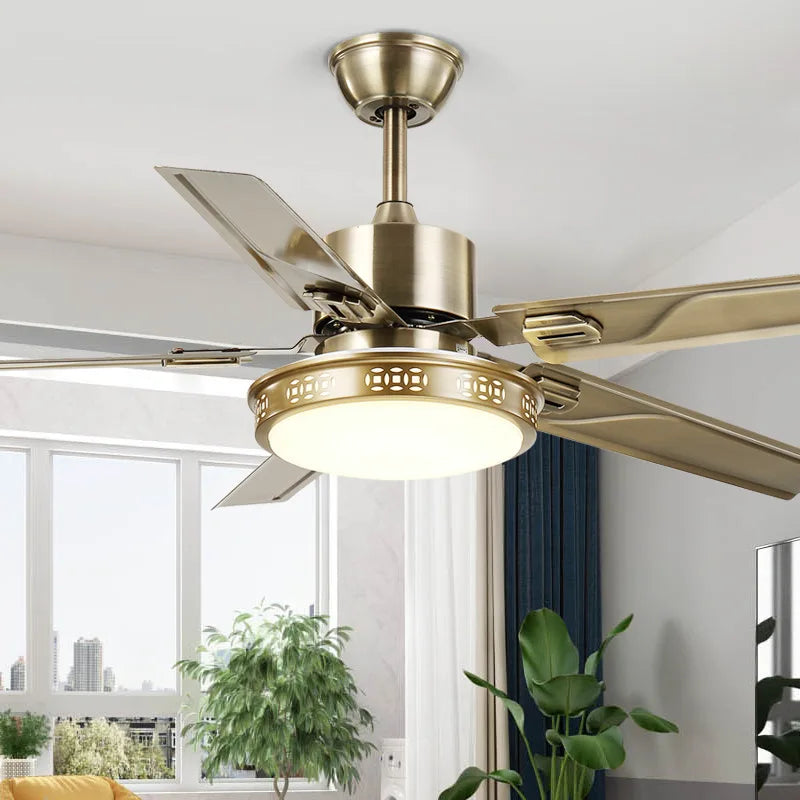 Afralia™ Stainless Steel 5-Blade Ceiling Fan Chandelier with LED Light - Strong Power, Silent Operation