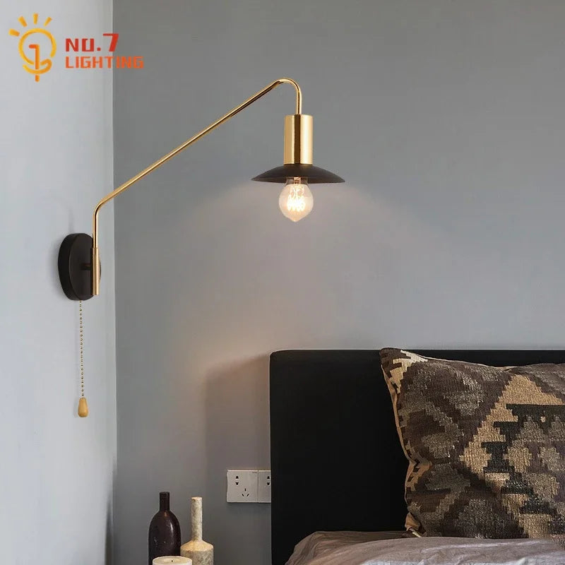 Afralia™ Black/Gold Swing Arm Wall Lamp LED E27 Bedroom Reading Cafe Luxury