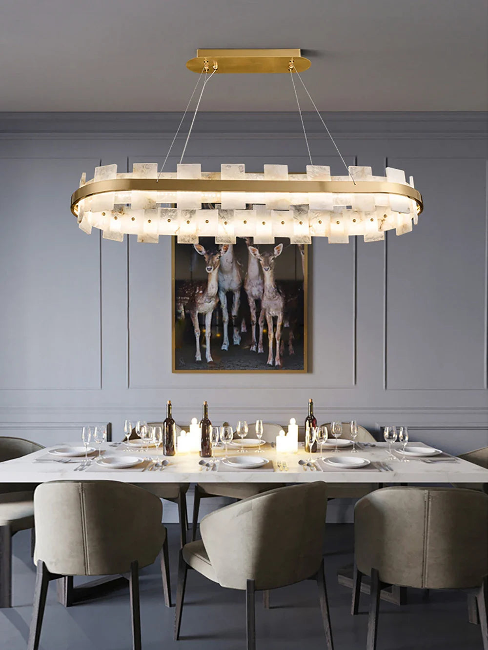 Afralia™ Luxury Marble LED Chandelier: Modern Round Ring Suspension Lamp for Bedroom