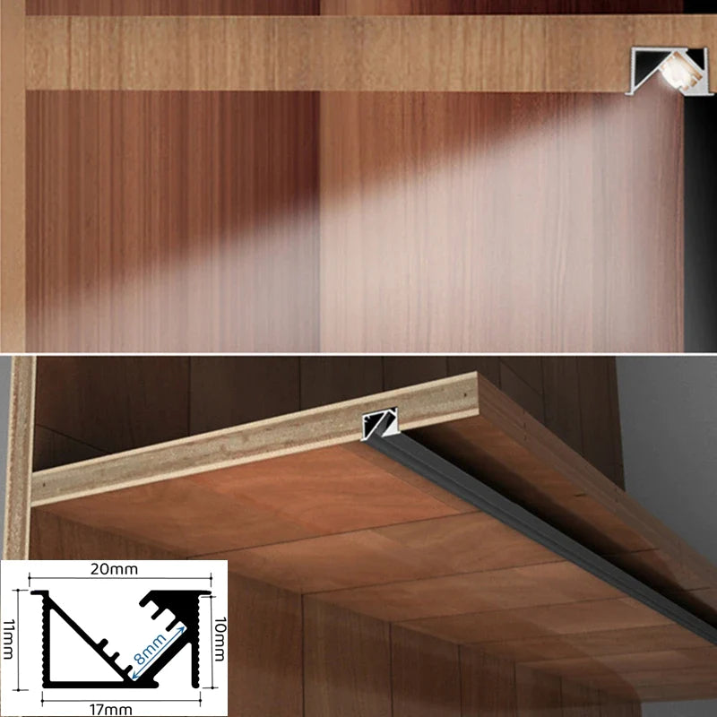 Afralia™ Invisible LED Aluminum Profile with Milky Cover for Cabinet Shelf Lighting