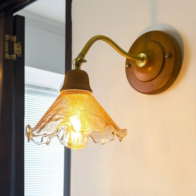 Afralia™ French Vintage Copper Glass LED Wall Sconce for Bedroom Living Room Mirror