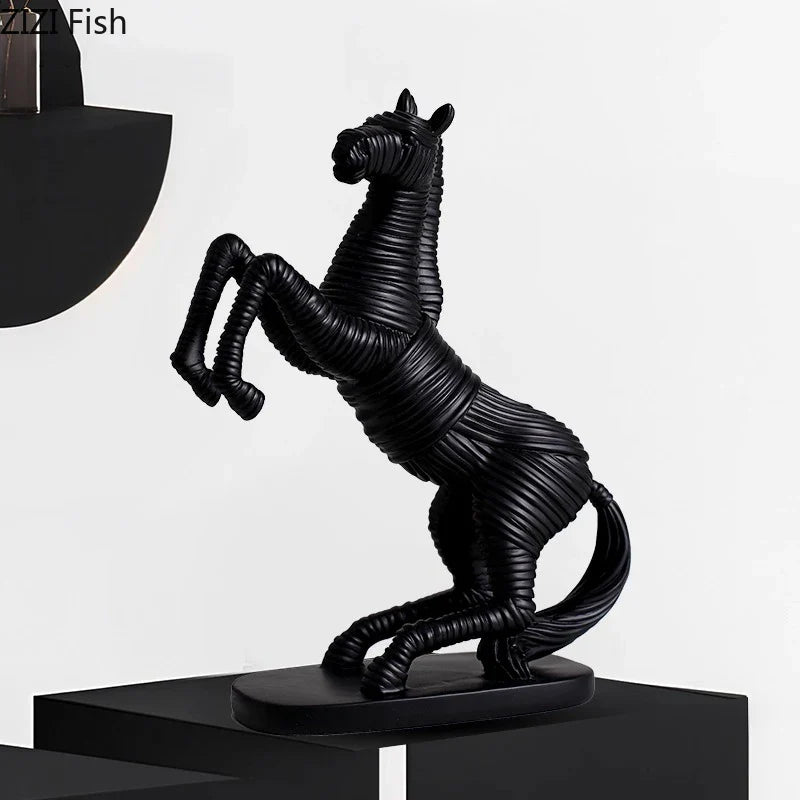 Afralia™ Striped Rope Horse Sculpture: Modern Resin Desk Ornament for Room Aesthetic Decor