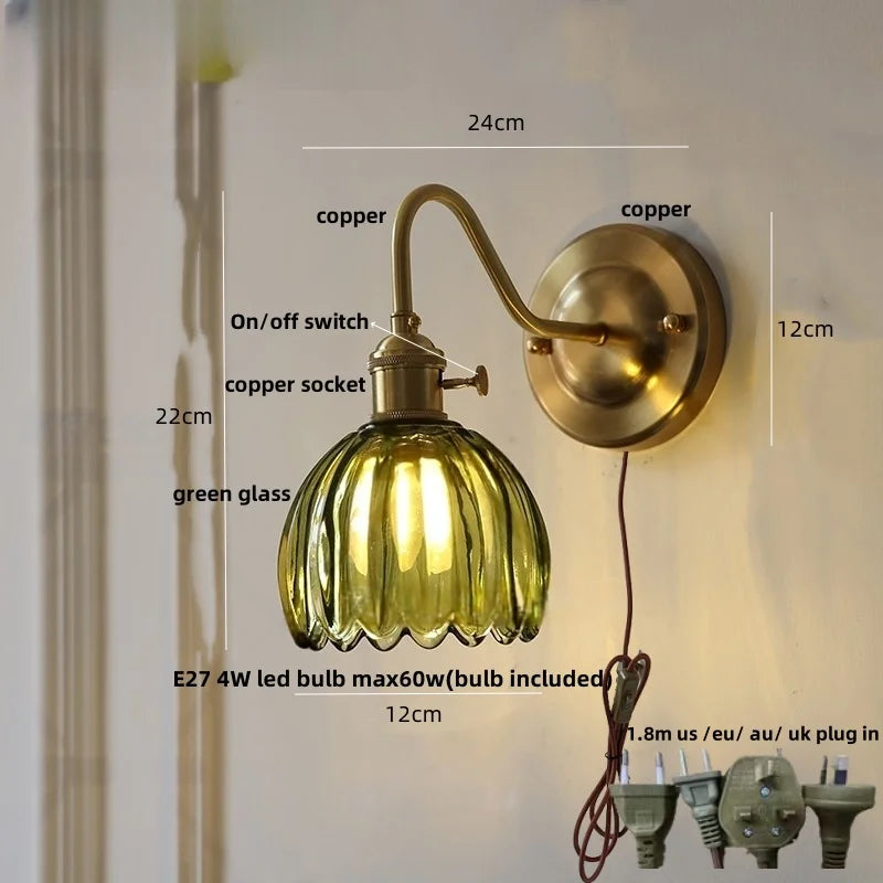 Afralia™ Glass Copper Knob Switch LED Wall Sconce - Modern Nordic Design
