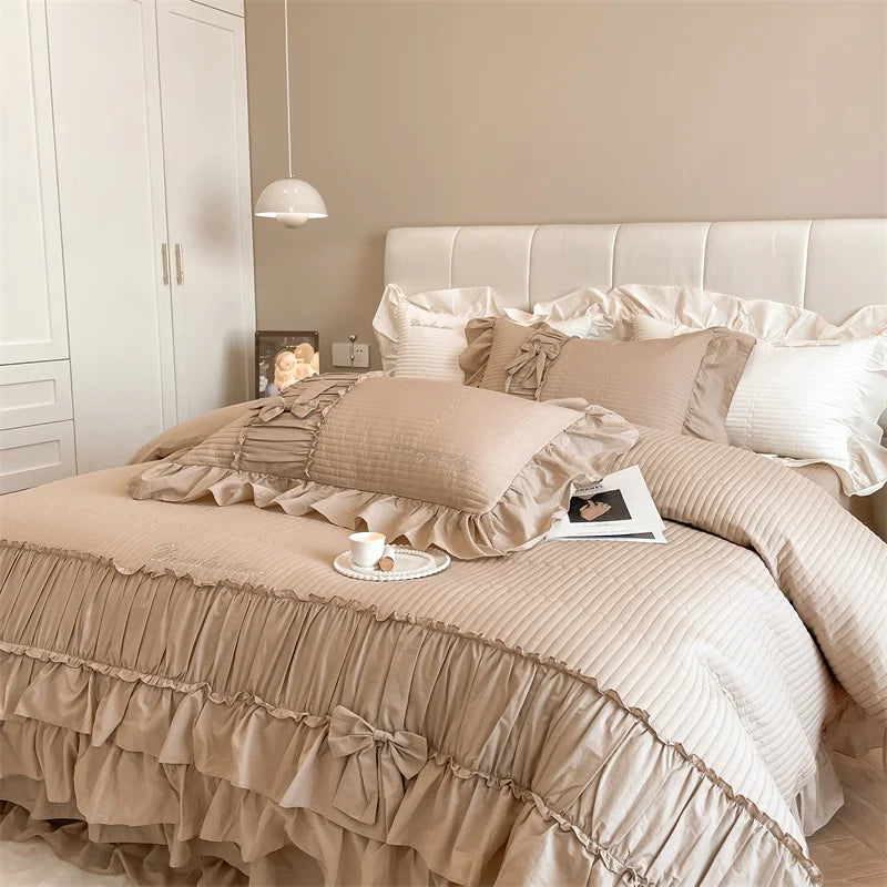 Afralia™ Cake Layers Cotton Duvet Set: Ruffles, Bedspread, Sheet, Pillowcases