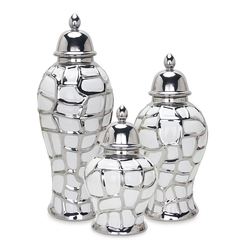 Afralia™ Silver Grid Porcelain Ginger Jar: Elegant Home Decor Vase & Storage Tank