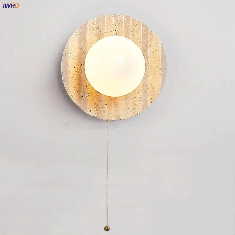 Afralia™ Yellow Cave Stone LED Wall Sconce with Pull Chain, Modern Glass Stair Light