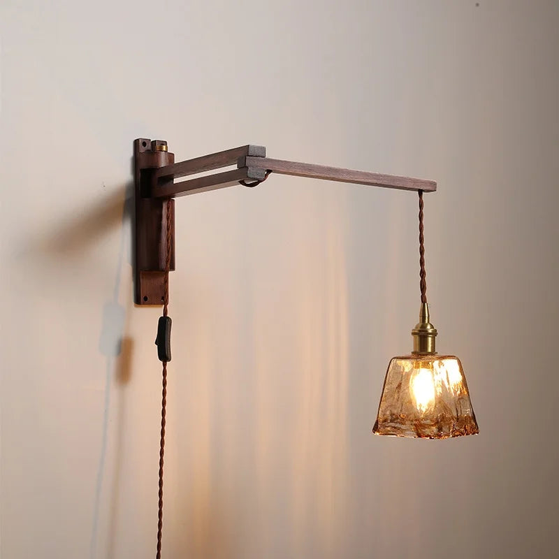 Afralia™ Modern LED Wall Lamp Wood Glass Nordic Bathroom Bedroom Living Room Light