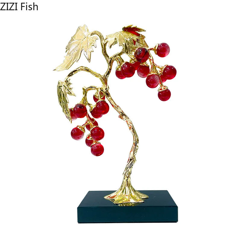 Afralia™ Crystal Grape Tree Ornaments Gold-plated Vine Home Decor Living Room Desk Aesthetic