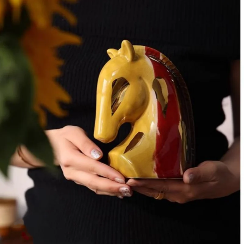 Afralia™ Geometric Horse Head Ceramic Vase & Animal Statue Home Decor