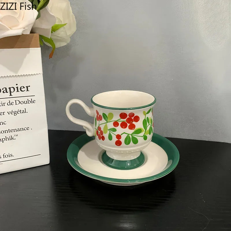 Afralia™ Flower Patterns Ceramic Cup & Saucer Set for Dining Table and Coffee