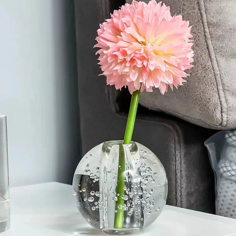 Afralia™ Crystal Bubble Ball Vase with Artificial Flowers for Desk Decoration