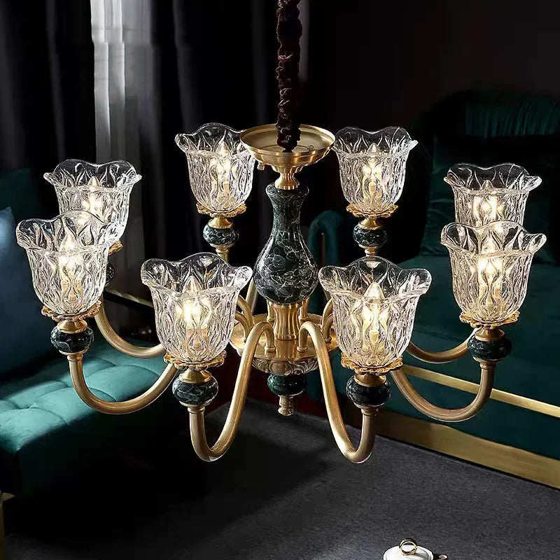 Afralia™ Modern Luxury Copper Marble Glass Chandelier for Home Decor