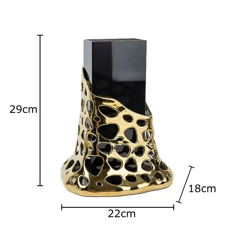 Afralia™ Gold Plated Hollowed Vase for Desk Decoration and Floral Arrangement