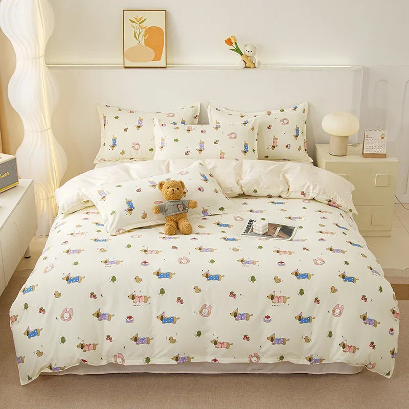 Afralia™ Plant Print Bedding Set: Skin-Friendly Duvet Cover & Bedsheet for All Seasons