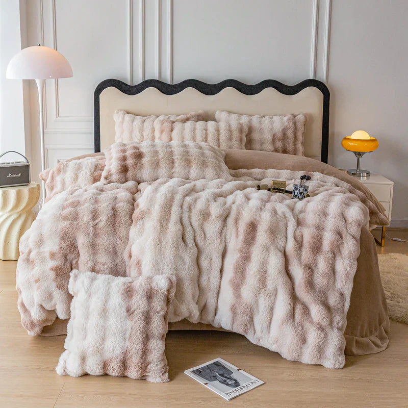 Afralia™ Velvet Faux Fur Bedding Set: Duvet, Sheet, Pillowcases - Gradient Warmth, Luxury Winter Collection