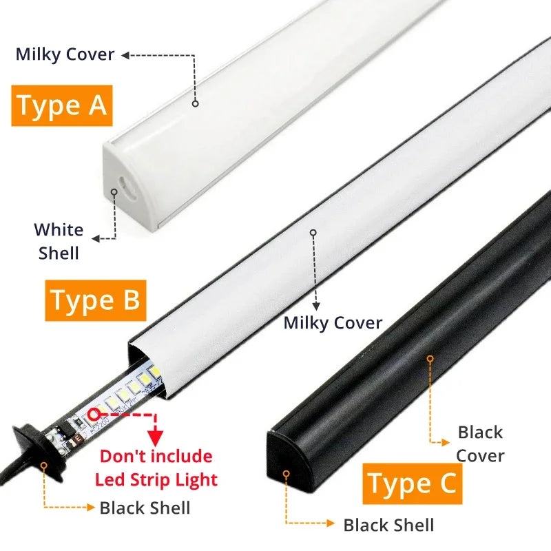 Afralia™ Black V LED Aluminum Profile with Milky Cover for Strip Light in Corner Cabinets