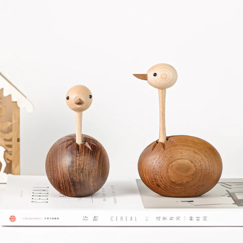 Afralia™ Teak Wood Ostrich Bird Figurine Home Decor Sculpture Easter Gift