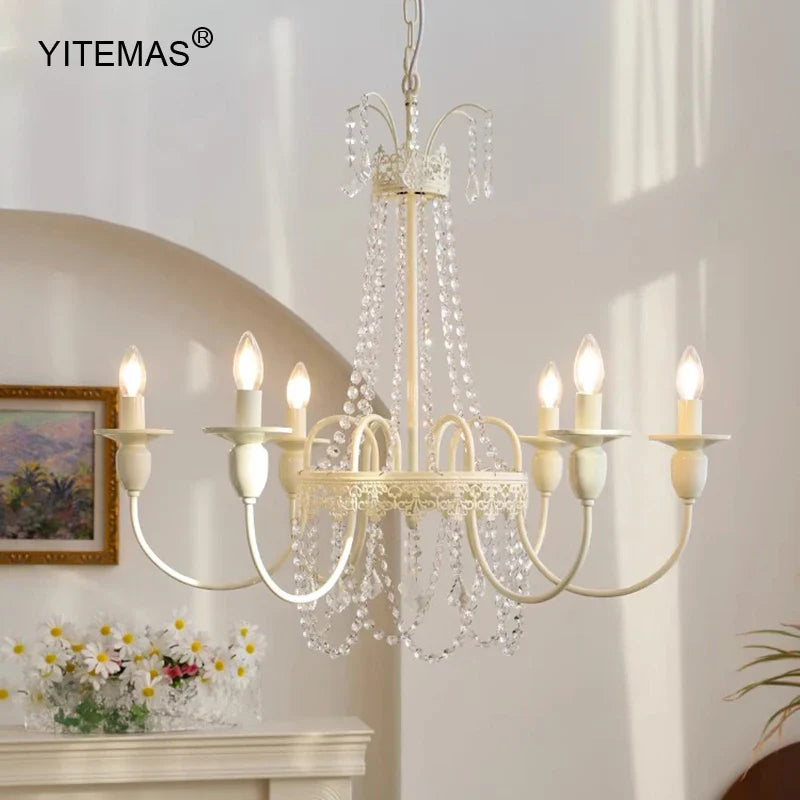 Afralia™ White Crystal Chandelier: 8-Light French Country Elegance for Living Room, Bedroom, Kitchen, Entryway