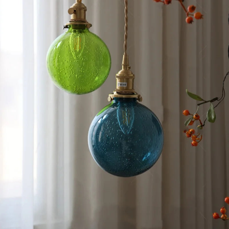 Afralia™ Bubble Glass Ball LED Pendant Lamp with Copper Knob Switch - Nordic Modern Home Decor