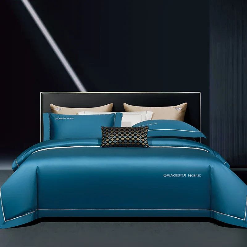 Afralia™ 1000TC Egyptian Cotton Embroidery Bedding Set with Duvet Cover, Sheet, Pillowcase