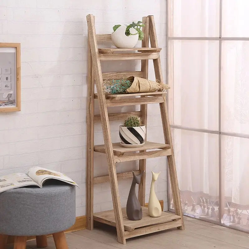 Afralia™ Wood Balcony Flower Pot Shelf - Modern Living Room Decor