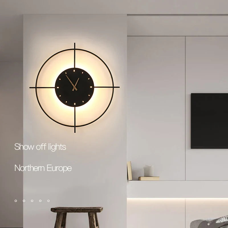 Afralia™ Modern Nordic Wall Clock Lamp for Bedroom and Living Room