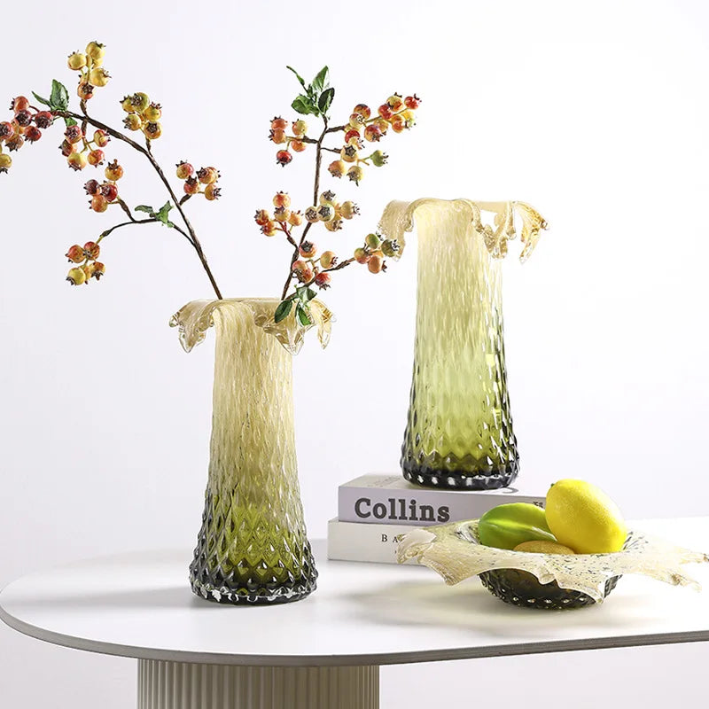 Afralia™ Gradient Glass Vase & Fruit Plate Set for Home Decor & Storage