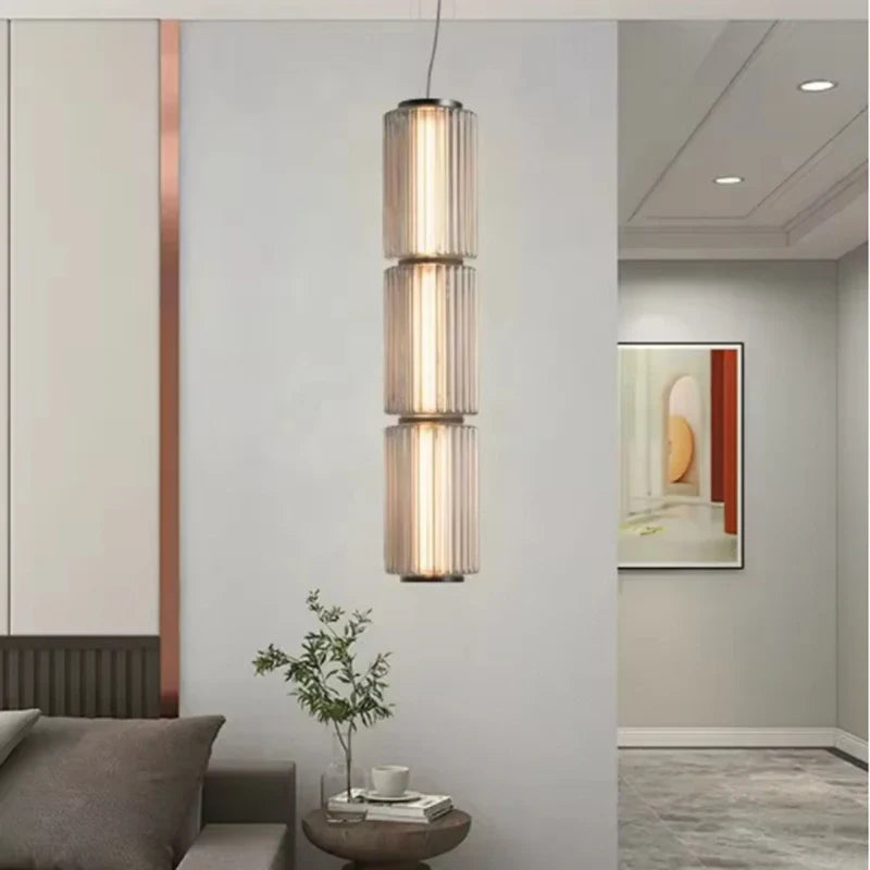 Nordic Style Linear Grey Glass Hanging Lamp Dimmable LED Ceiling Pendant Light by Afralia™