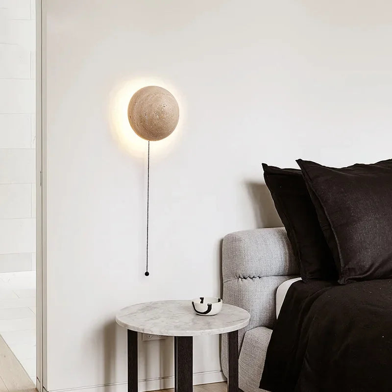 Afralia™ Round Stone Wall Mounted LED Sconce for Living Room & Bedroom