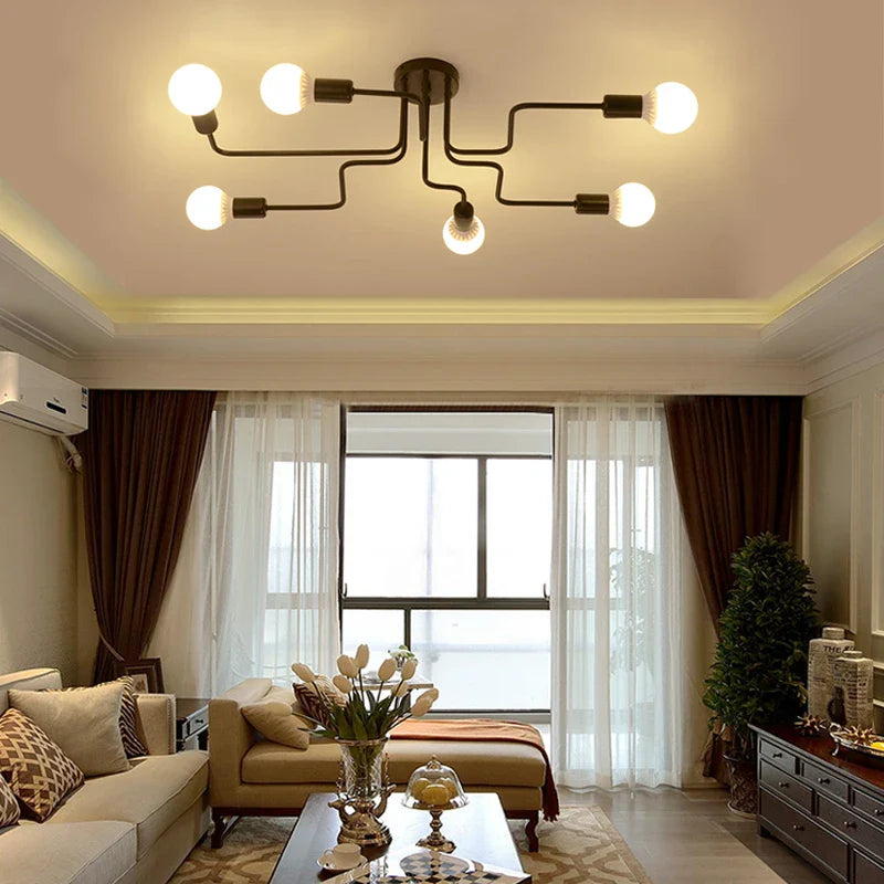 Afralia™ Nordic LED Wrought Iron Chandelier for Living Room, Modern Loft Ceiling Light Fixtures