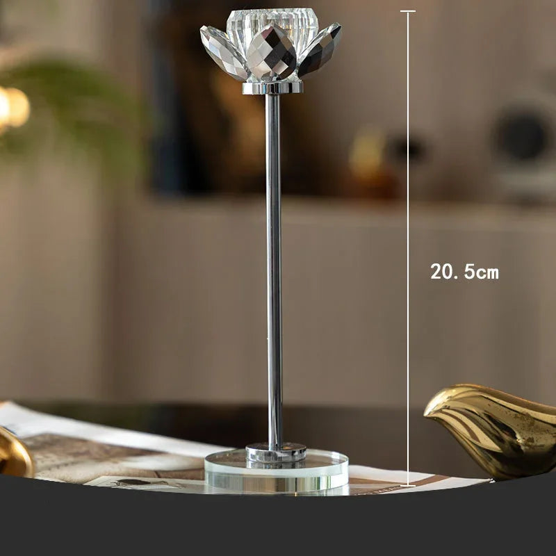 Afralia™ Crystal Lotus Candle Holder Desk Decor Romantic Candlestick Modern Home Accents