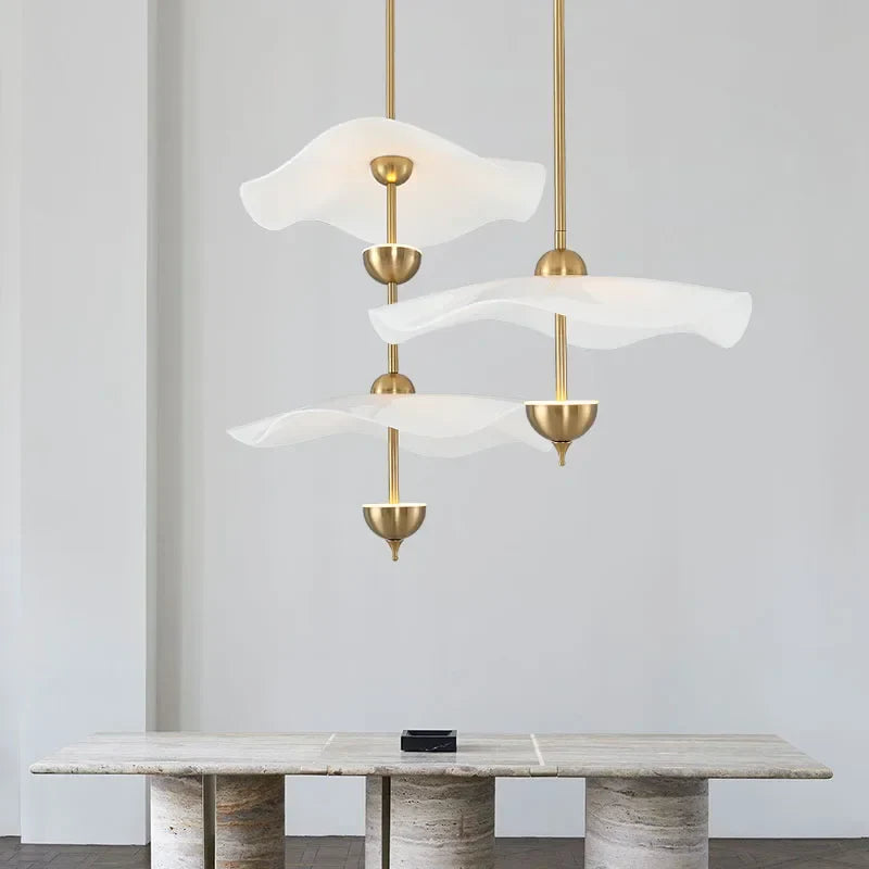 Afralia™ Modern LED Chandelier Lotus Leaf Gold Lustre Pendant Light for Living Room Hotel Shop