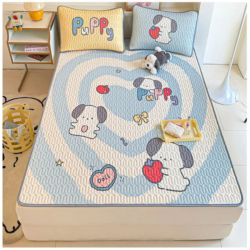 Afralia™ Cartoon Pattern Latex Mattress Set for Home, 3-Layer Rebound Soft Breathable Bed Sheets