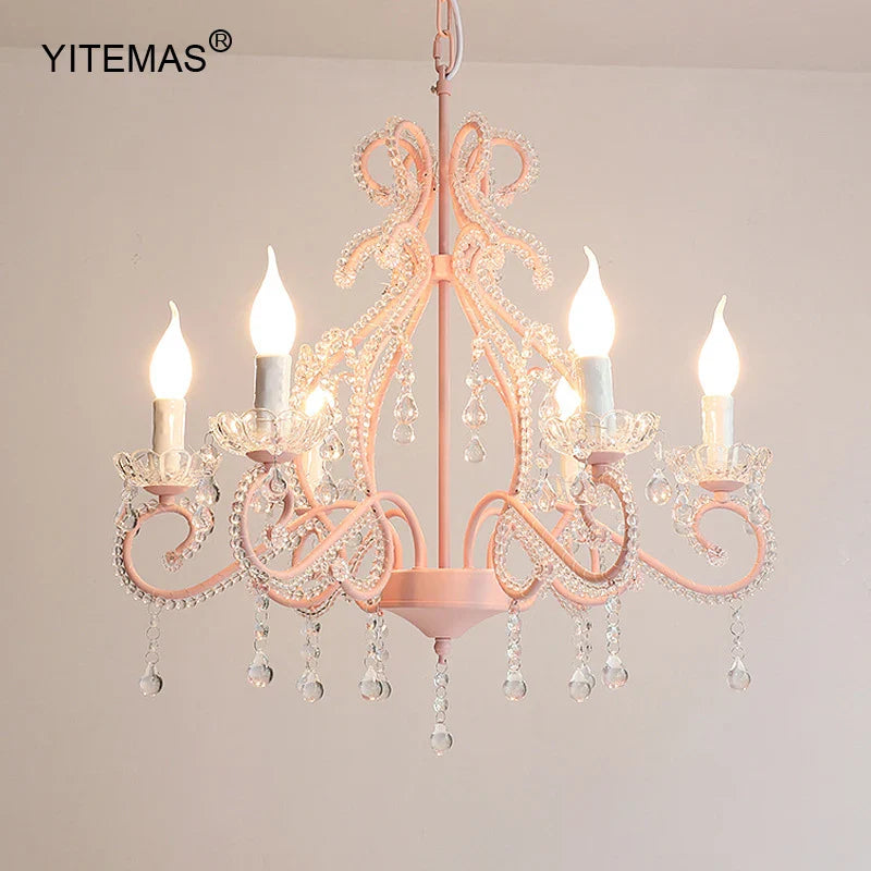 Afralia™ Pink Crystal Chandelier for Daughter's Room, Princess Style Hanging Lighting, Girls Bedroom Chandelier