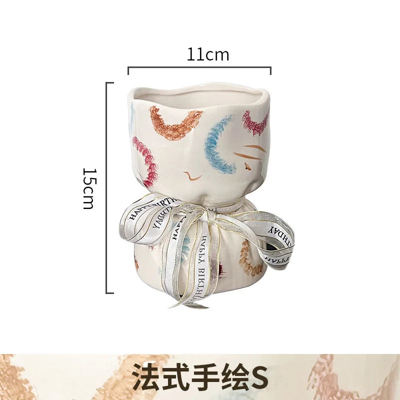 Afralia™ Bouquet Shape Ceramic Vase Pot Home Decoration Floral Arrangement Accessories
