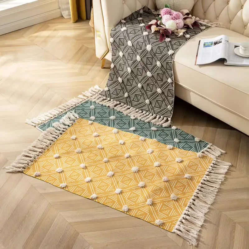 Afralia™ Handmade Nordic 3D Tassel Floor Mat - Yellow 60*90cm