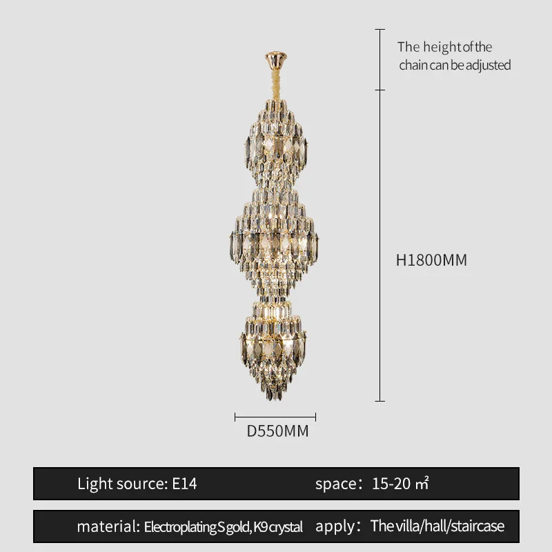 Afralia™ Spiral Staircase Crystal Chandelier - Duplex Floor Living Room Hotel Lobby Lighting
