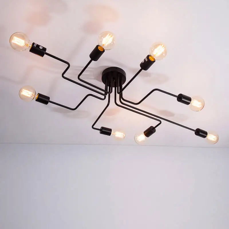 Afralia™ Modern Wrought Iron Ceiling Lamp with Multiple Rods for Living Room Lighting