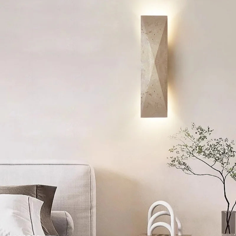 Afralia™ Vintage Wabi Sabi LED Wall Lights Yellow Travertine Interior Lighting Bedside Lamps