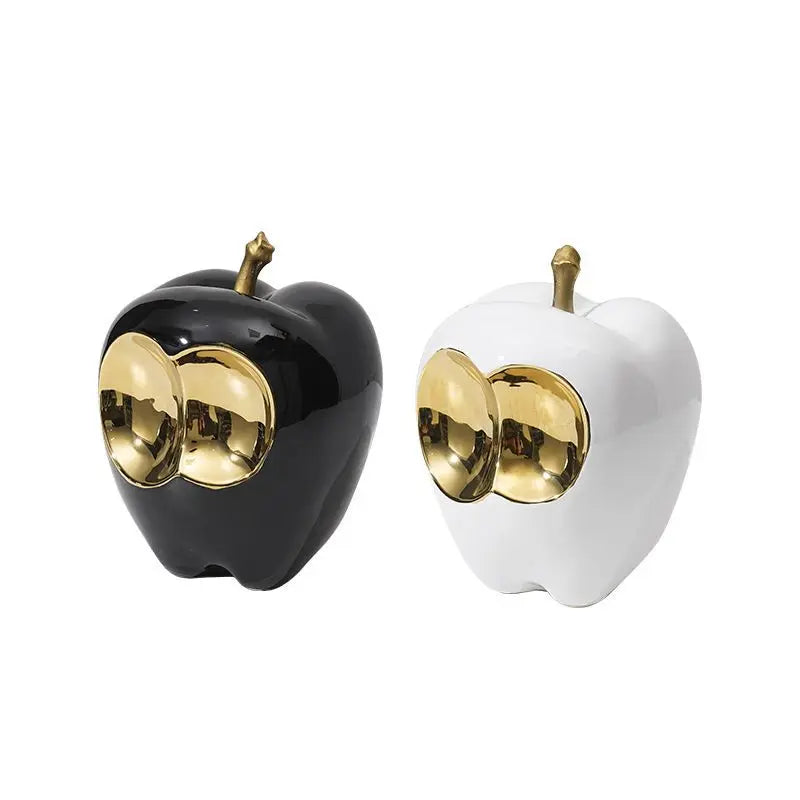 Afralia™ Golden Apple Sculpture: Abstract Ceramic Handicraft Simulated Fruit Figurine Home Decor.