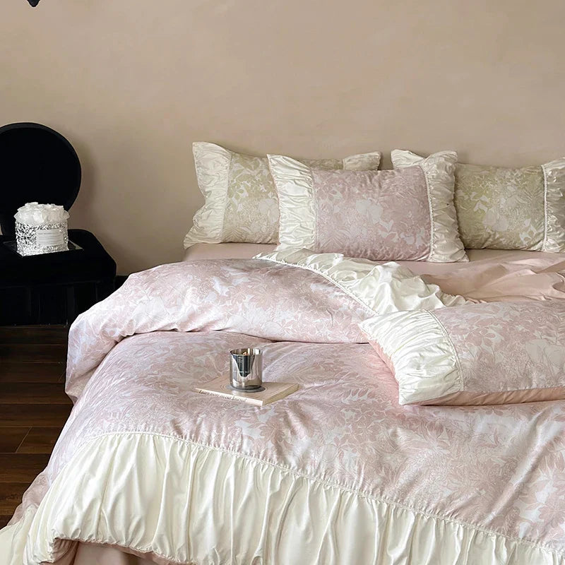 Afralia™ Luxe Satin Cotton Duvet Cover Set with Sheets & Lace Pillowcase