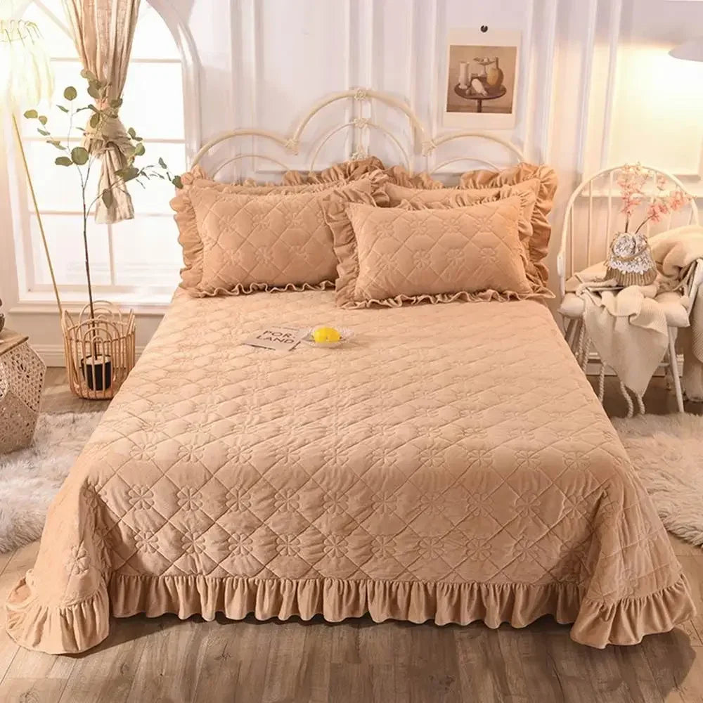 Afralia™ Nordic Pink Velvet Quilting Bedspread Set with Pillowcases