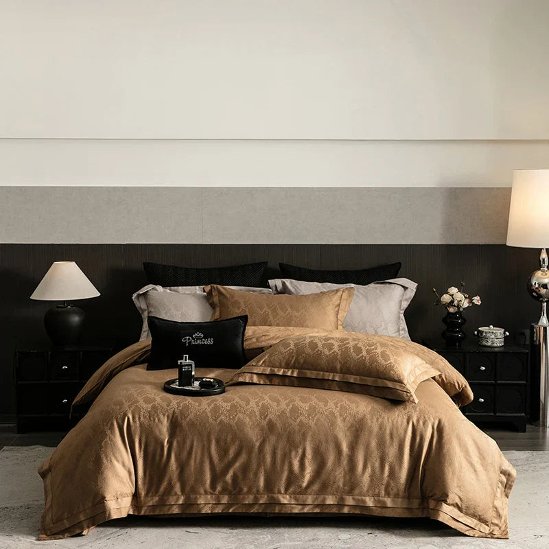 Afralia™ Luxury 1000TC Egyptian Cotton Jacquard Bedding Set in Dark Gray