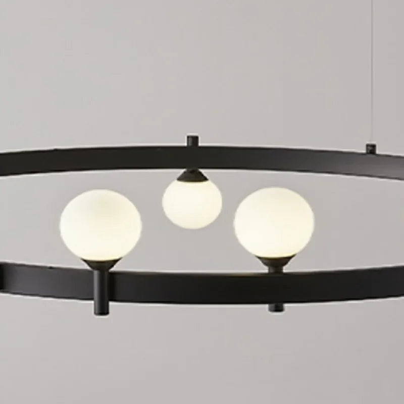 Afralia™ Minimalist Black Chandelier with White Glass, Adjustable Height, G4 Bulb, Art Decor